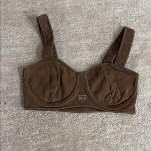 Set Active Brown Ribbed Contour Bra